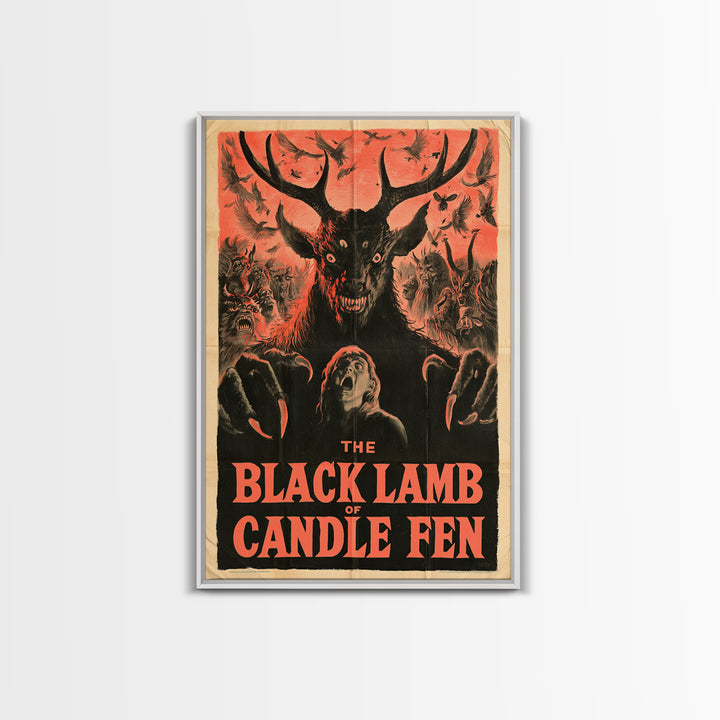 The Black Lamb Of Candle Fen, English Language Horror Movie Poster, 1950s Creature-Feature One-Sheet Inspired Art, Gothic Cinema Wall Art
