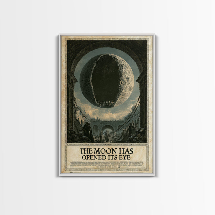 The Moon Has Opened Its Eye, English Language Horror Movie Poster, Architectural Etching Art, Retro Horror Movie Art