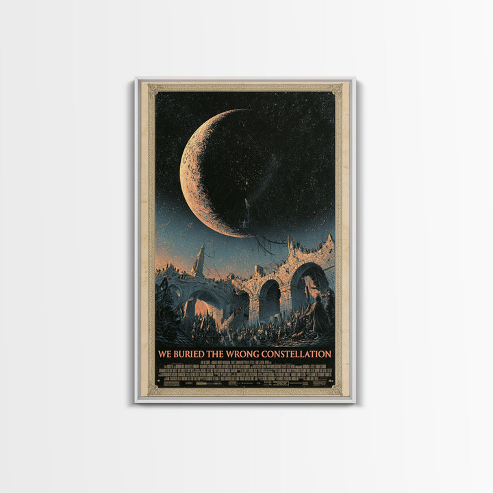 We Buried The Wrong Constellation, English Language Horror Movie Poster, Architectural Etching Art, Retro Horror Movie Art