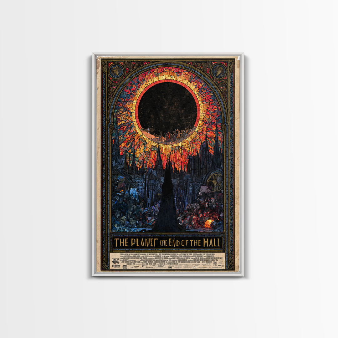 The Planet At The End Of The Hall, English Language Horror Movie Poster, Stained Glass Gothic Art, Gothic Cinema Wall Art, Canvas Print