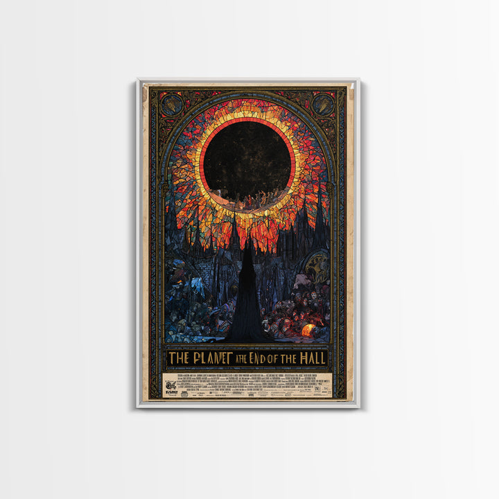 The Planet At The End Of The Hall, English Language Horror Movie Poster, Stained Glass Gothic Art, Gothic Cinema Wall Art, Canvas Print