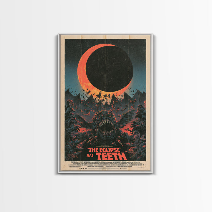 The Eclipse Has Teeth, English Language Horror Movie Poster, Giallo Horror Art, Gothic Cinema Wall Art, Framed Canvas Print