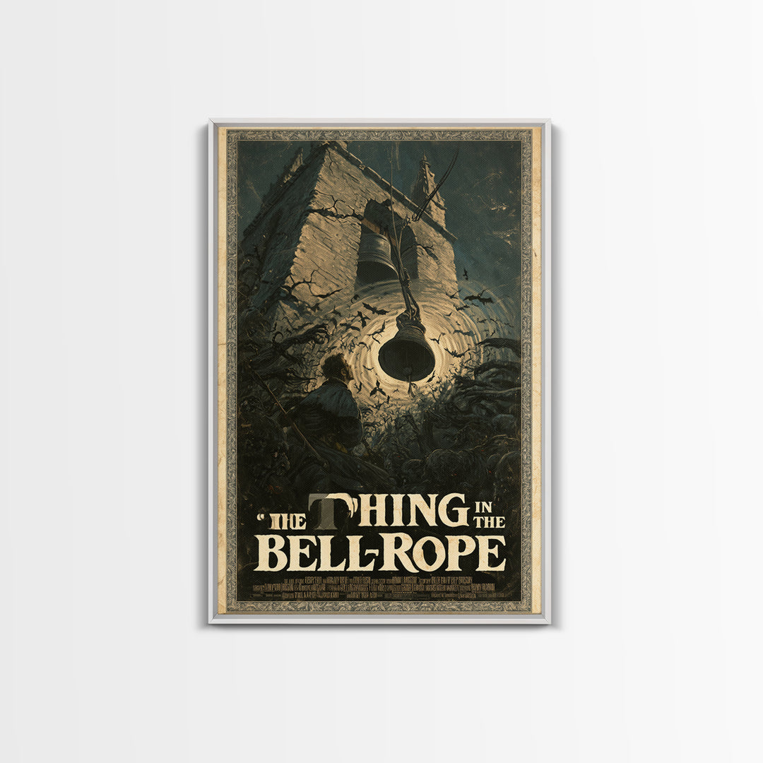 The Thing In The Bell-Rope, English Language Horror Movie Poster, Gothic Nightmare Art, Retro Horror Movie Art, Framed Canvas Print