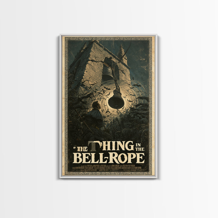 The Thing In The Bell-Rope, English Language Horror Movie Poster, Gothic Nightmare Art, Retro Horror Movie Art, Framed Canvas Print