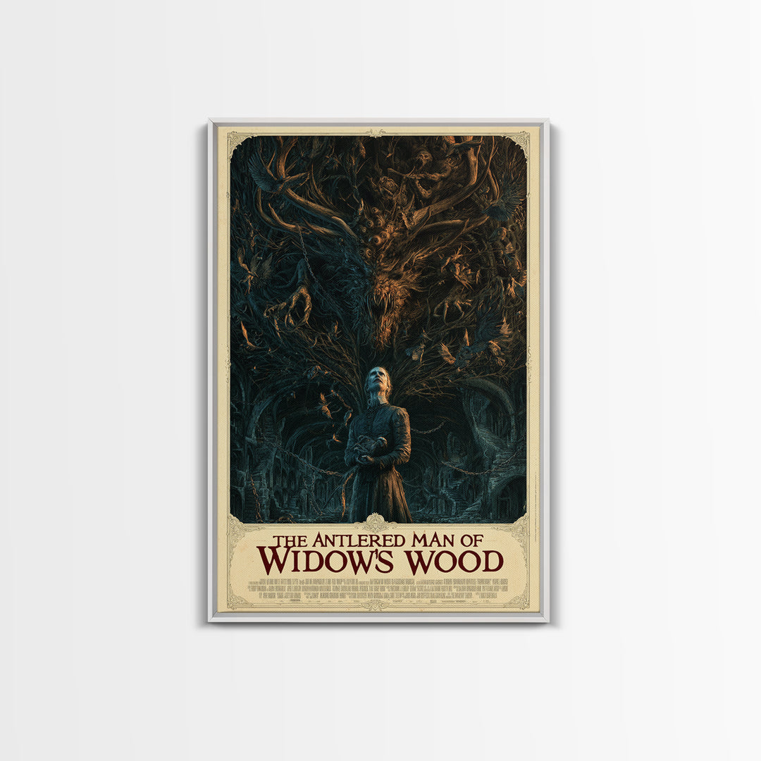 The Antlered Man Of Widow'S Wood, English Language Horror Movie Poster, Architectural Etching Art, Retro Horror Movie Art