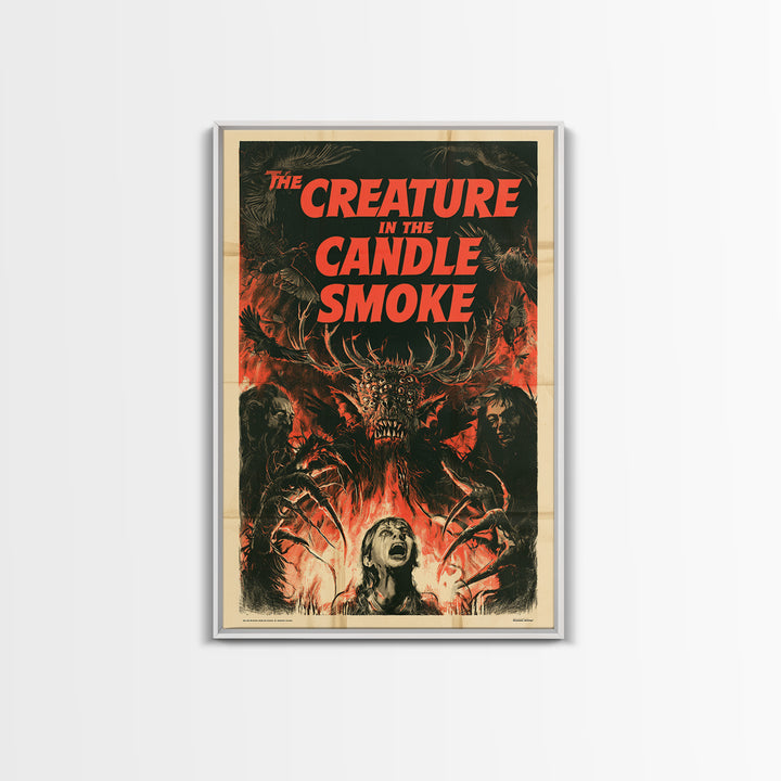 The Creature In The Candle Smoke, English Language Horror Movie Poster, 1950s Creature-Feature One-Sheet Inspired Art, Cult Horror Poster