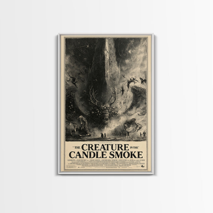 The Creature In The Candle Smoke, English Language Horror Movie Poster, Gothic Engraving Art, Cult Horror Poster, Framed Canvas Print