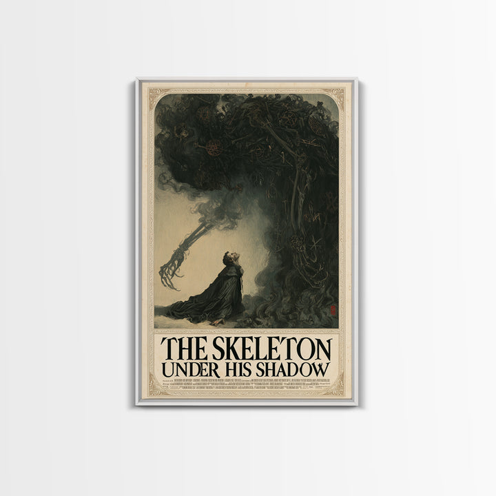 The Skeleton Under His Shadow, English Language Horror Movie Poster, Gothic Nightmare Art, Cult Horror Poster, Framed Canvas Print