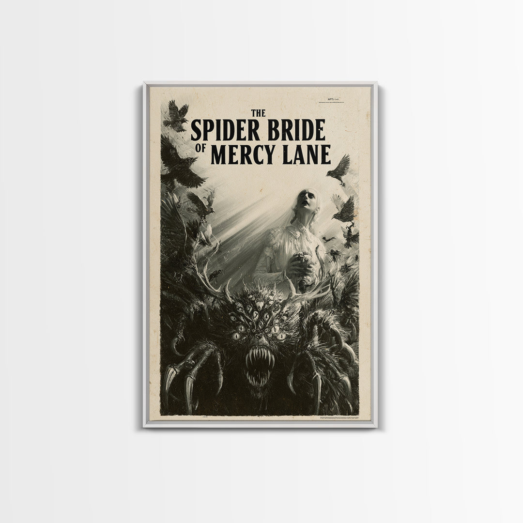 The Spider Bride Of Mercy Lane, English Language Horror Movie Poster, 1930s Horror Art, Retro Horror Movie Art, Framed Canvas Print