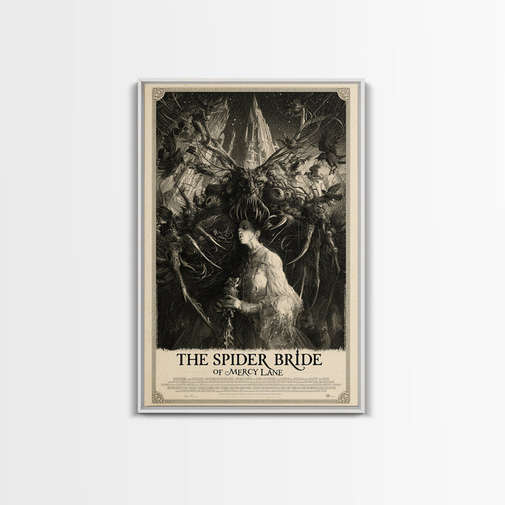 The Spider Bride Of Mercy Lane, English Language Horror Movie Poster, Gothic Engraving Art, Gothic Cinema Wall Art, Canvas Print