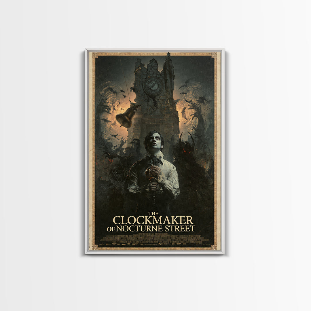 The Clockmaker Of Nocturne Street, English Language Horror Movie Poster, Gothic Nightmare Art, Retro Horror Movie Art