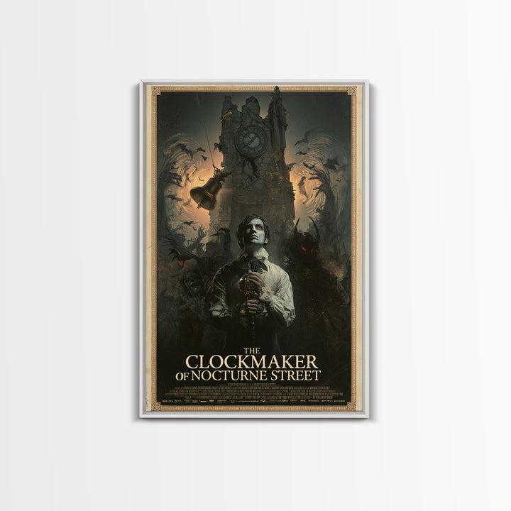 The Clockmaker Of Nocturne Street, English Language Horror Movie Poster, Gothic Nightmare Art, Retro Horror Movie Art