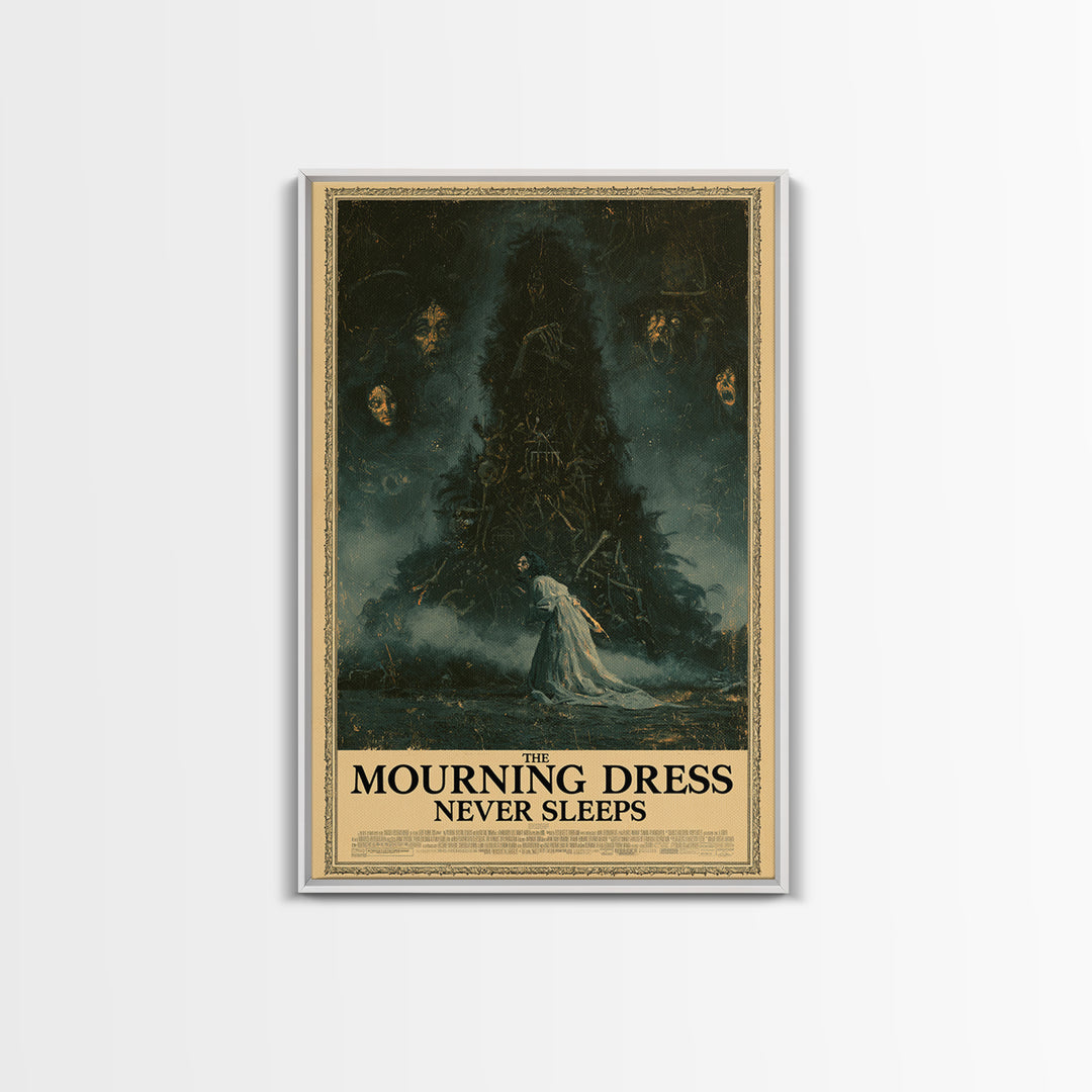 The Mourning Dress Never Sleeps, English Language Horror Movie Poster, Dark Romantic Horror Art, Cult Horror Poster, Canvas Print