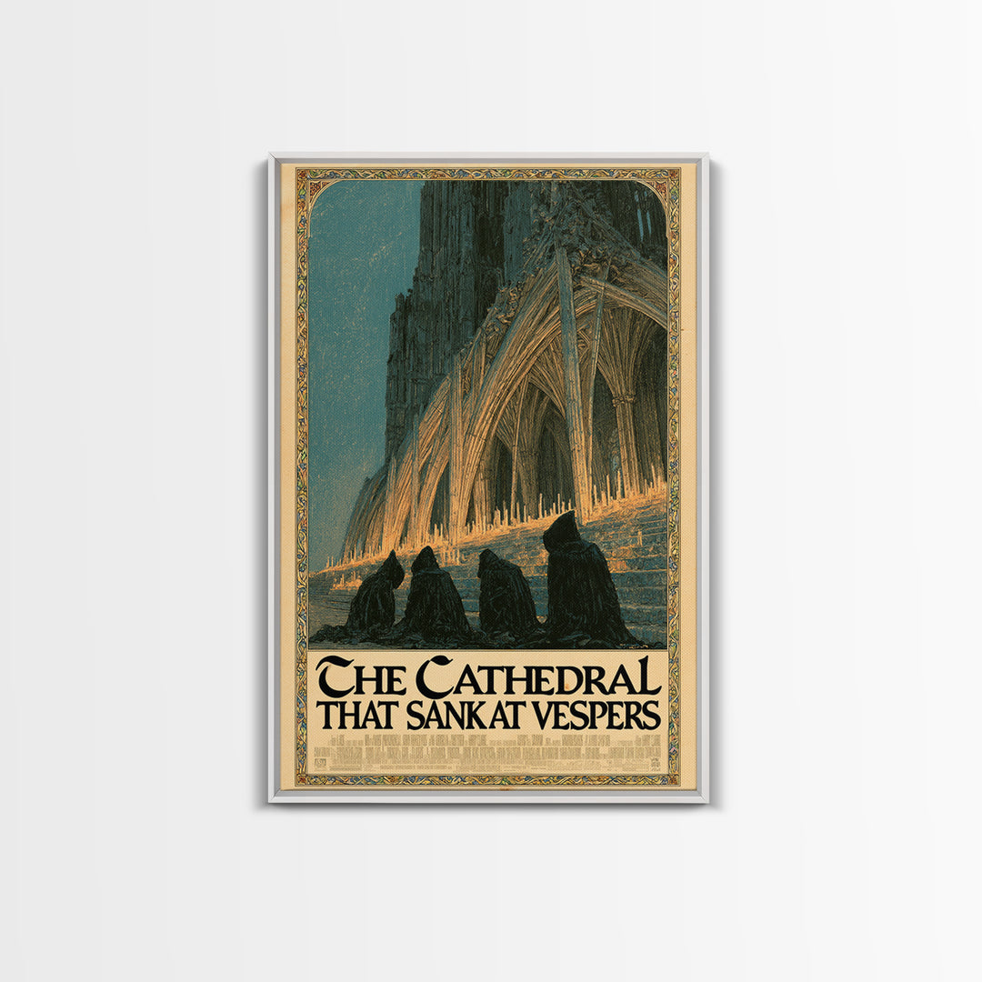 The Cathedral That Sank At Vespers, English Language Horror Movie Poster, Stained Glass Gothic Art, Gothic Cinema Wall Art, Canvas Print