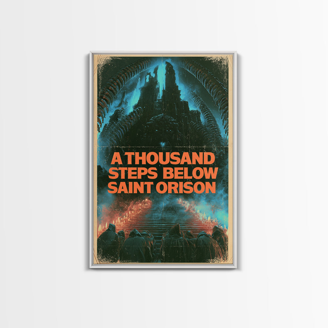A Thousand Steps Below Saint Orison, English Language Horror Movie Poster, 1980s Vhs Nightmare Cover Inspired Art, Cult Horror Poster