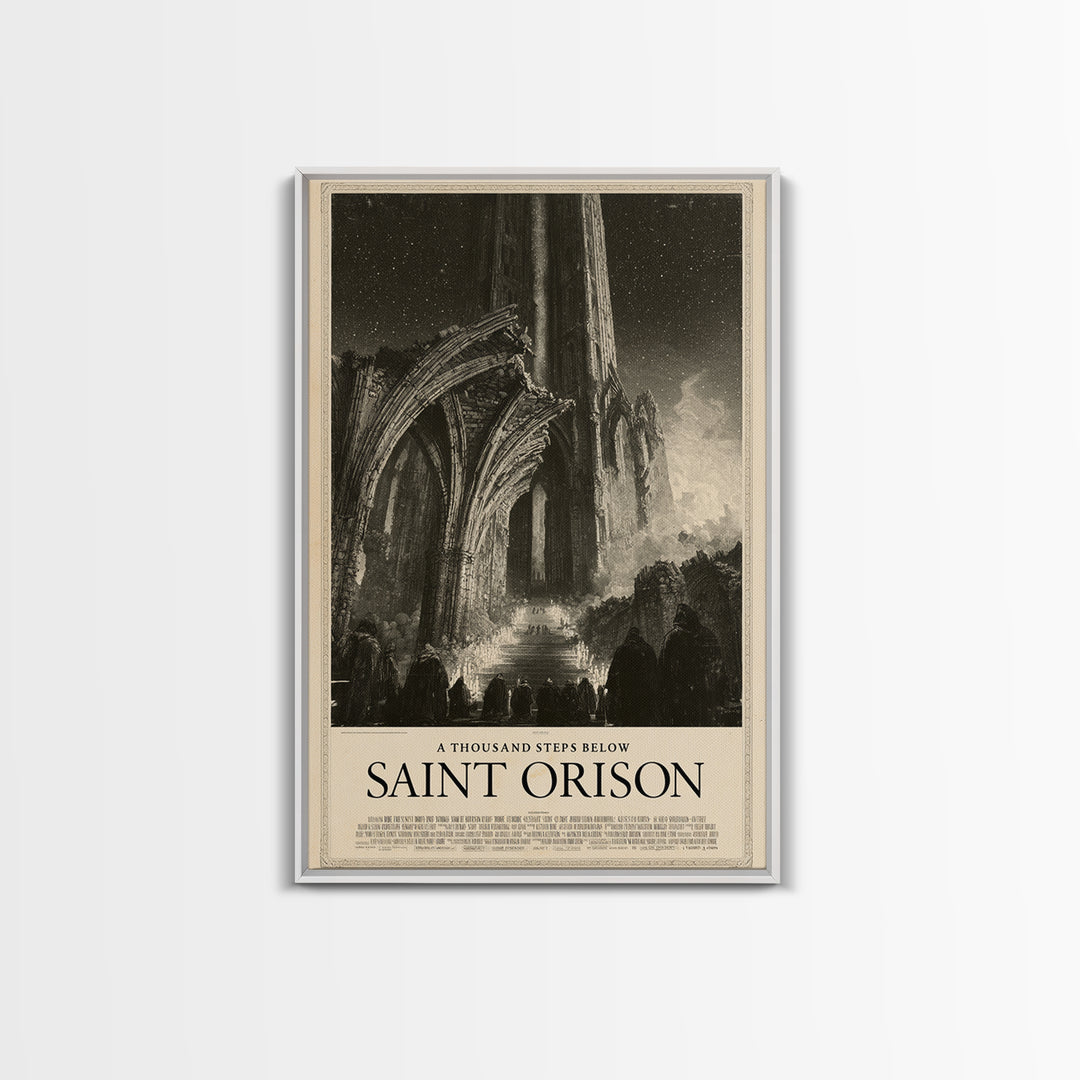 A Thousand Steps Below Saint Orison, English Language Horror Movie Poster, Gothic Engraving Art, Retro Horror Movie Art
