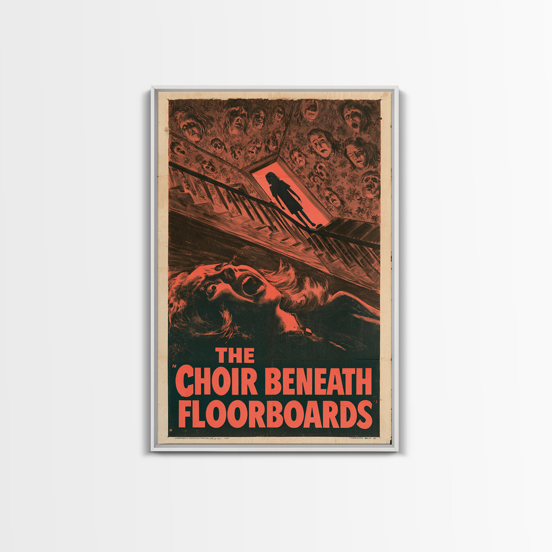 The Choir Beneath The Floorboards, English Language Horror Movie Poster, 1950s Creature-Feature One-Sheet Inspired Art, Framed Canvas Print