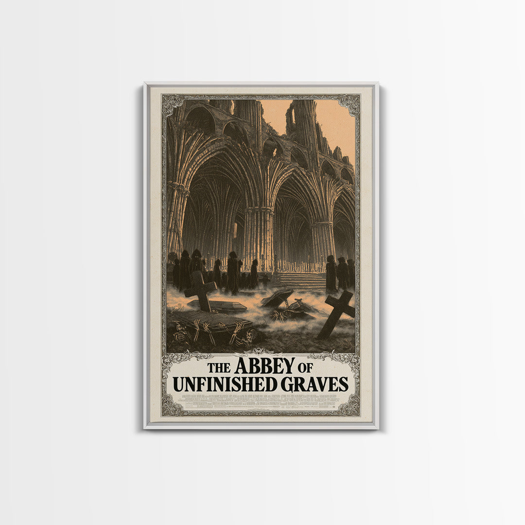 The Abbey Of Unfinished Graves, English Language Horror Movie Poster, Decadent Line Art, Gothic Cinema Wall Art, Halloween Decor