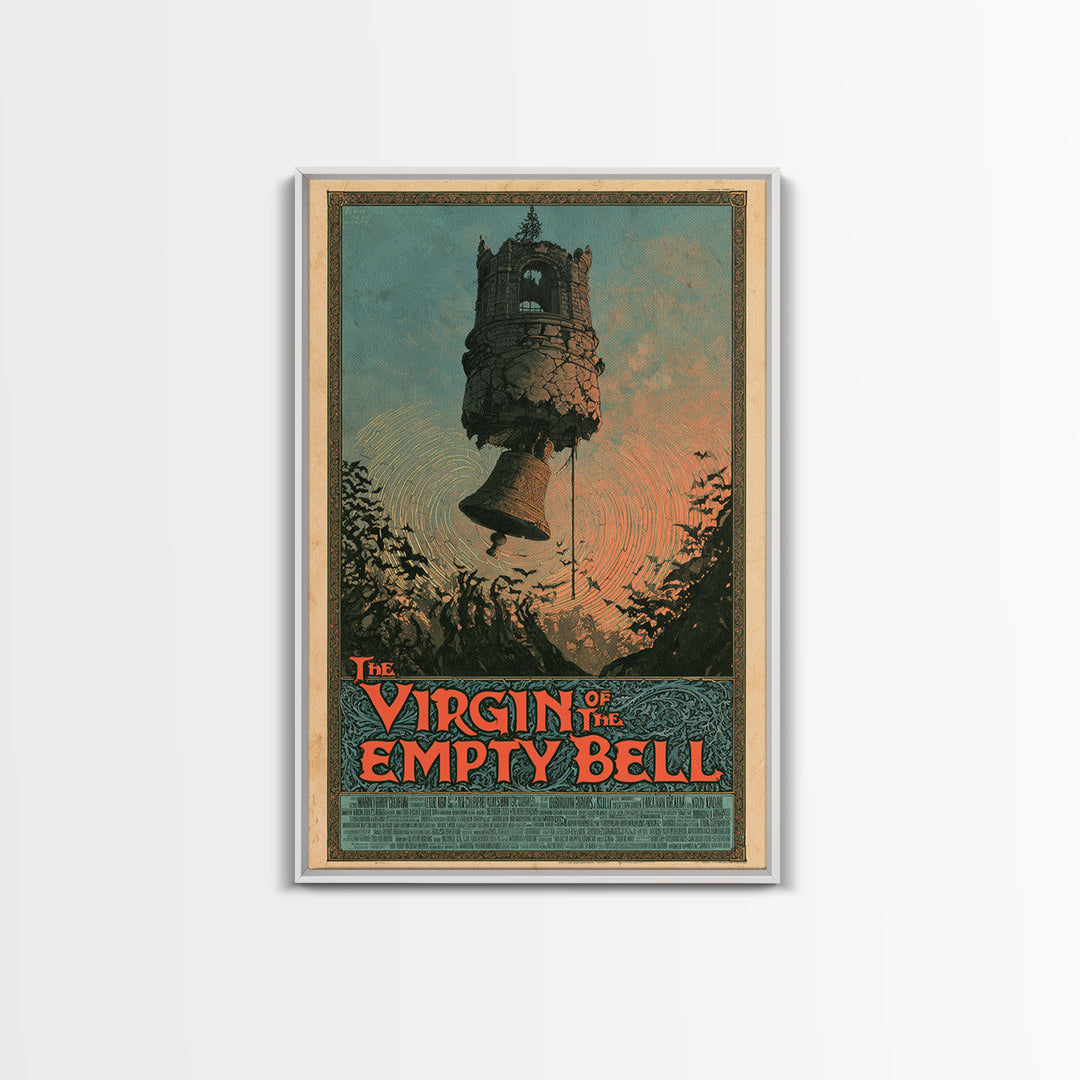 The Virgin Of The Empty Bell, English Language Horror Movie Poster, Stained Glass Gothic Art, Retro Horror Movie Art, Framed Canvas Print