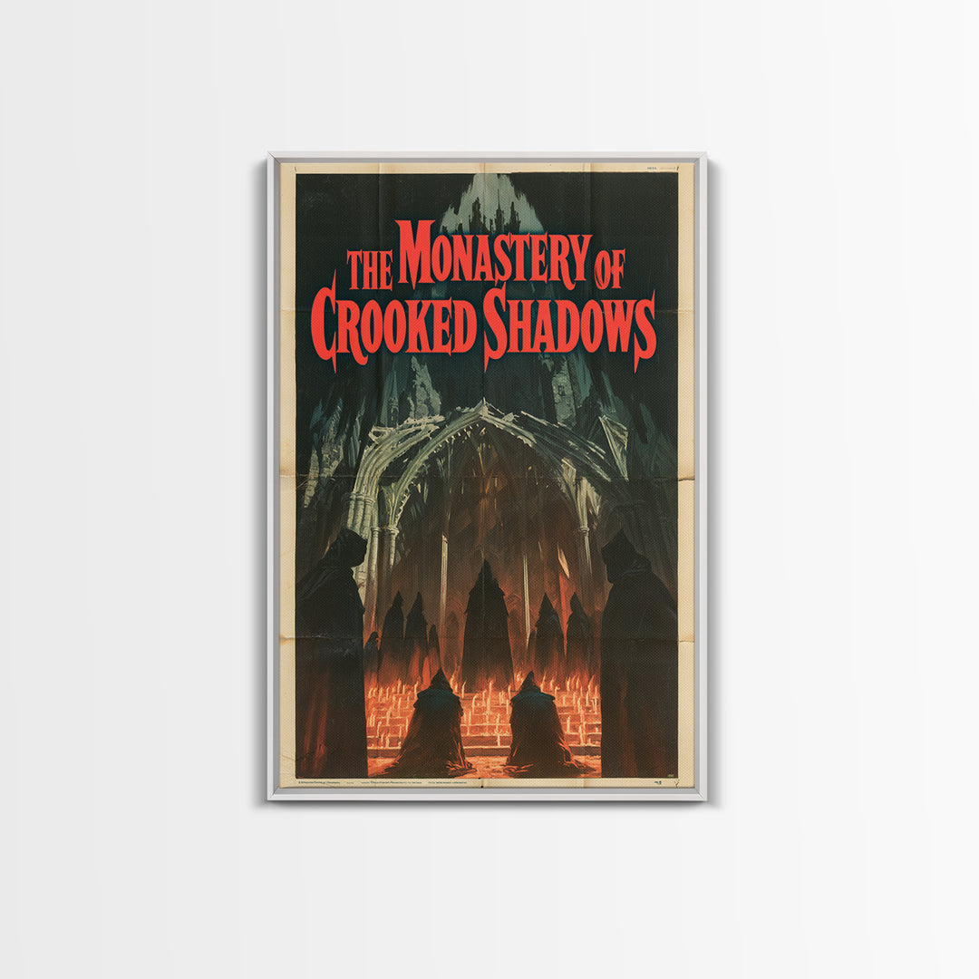 The Monastery Of Crooked Shadows, English Language Horror Movie Poster, 1960s Horror Art, Classic Monster Poster, Framed Canvas Print