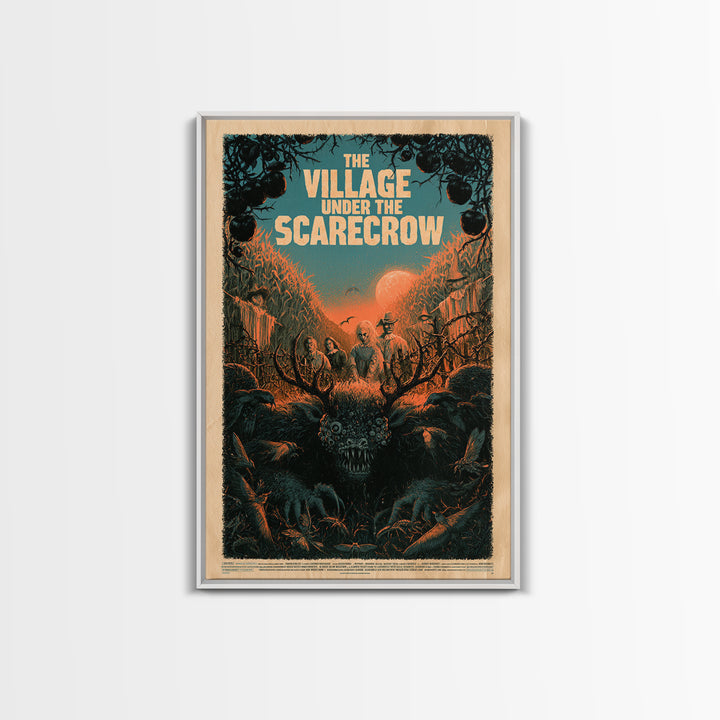 The Village Under The Scarecrow, English Language Horror Movie Poster, Decadent Line Art, Gothic Cinema Wall Art