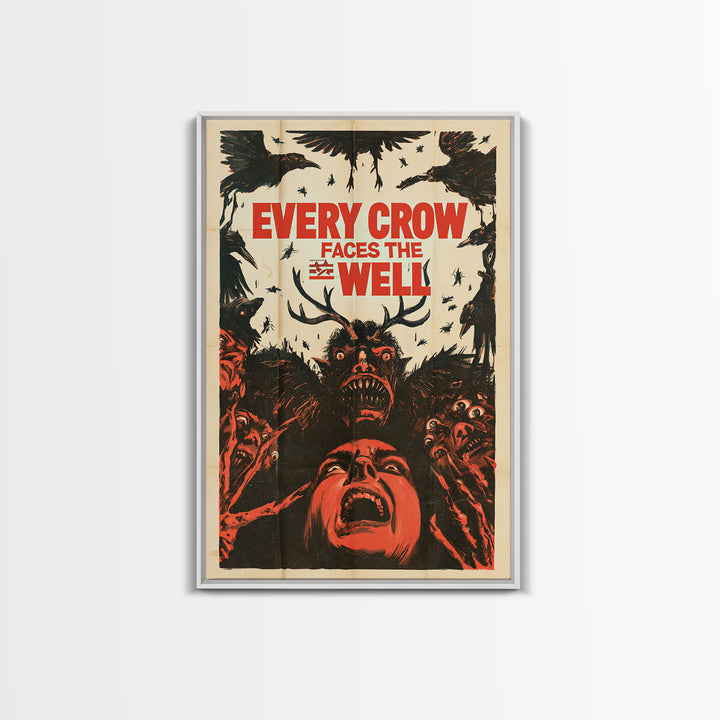 Every Crow Faces The Well, English Language Horror Movie Poster, 1950s Creature-Feature One-Sheet Inspired Art, Classic Monster Poster