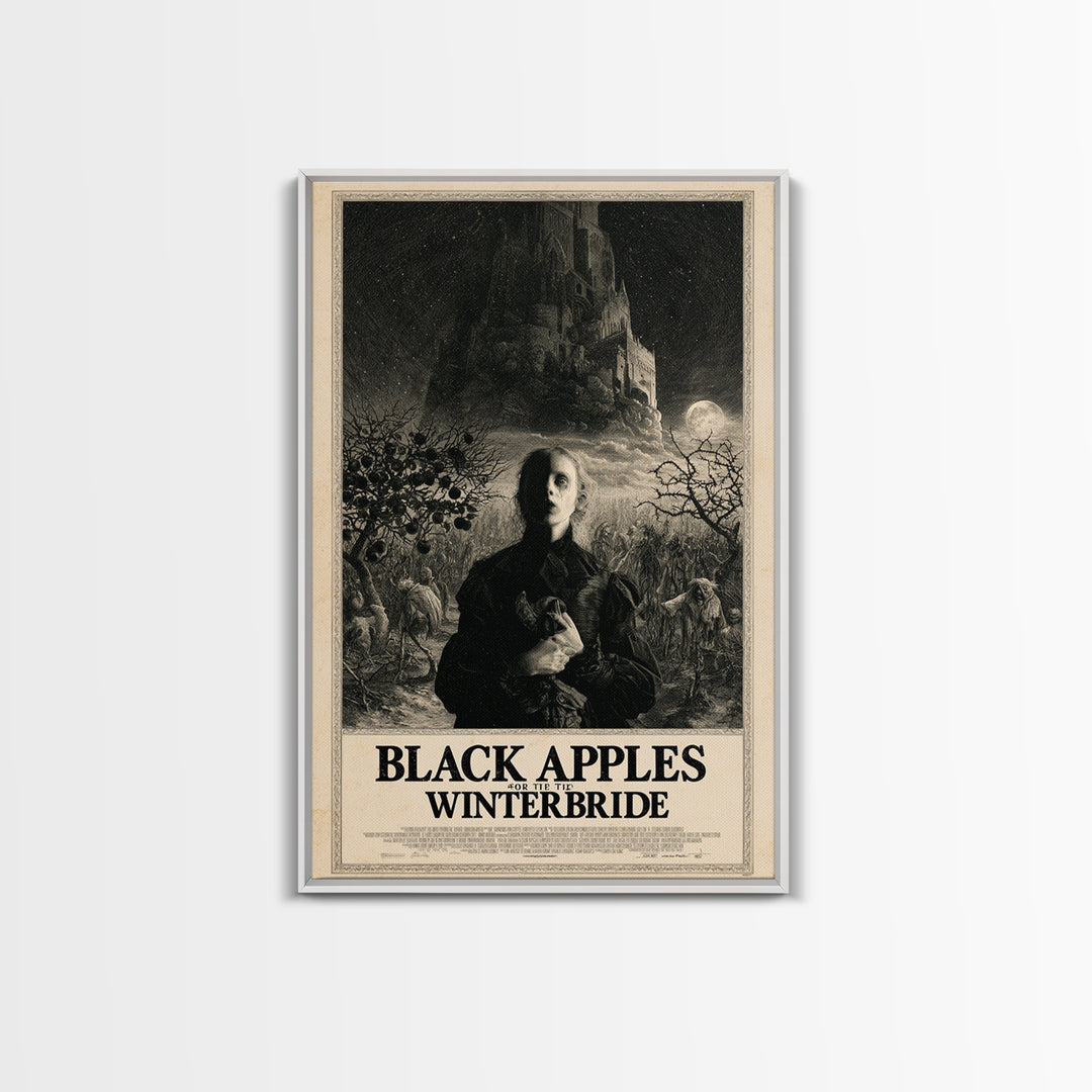 Black Apples For The Winter Bride, English Language Horror Movie Poster, Gothic Engraving Art, Retro Horror Movie Art