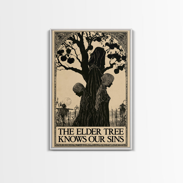 The Elder Tree Knows Our Sins, English Language Horror Movie Poster, Decadent Line Art, Classic Monster Poster, Canvas Print