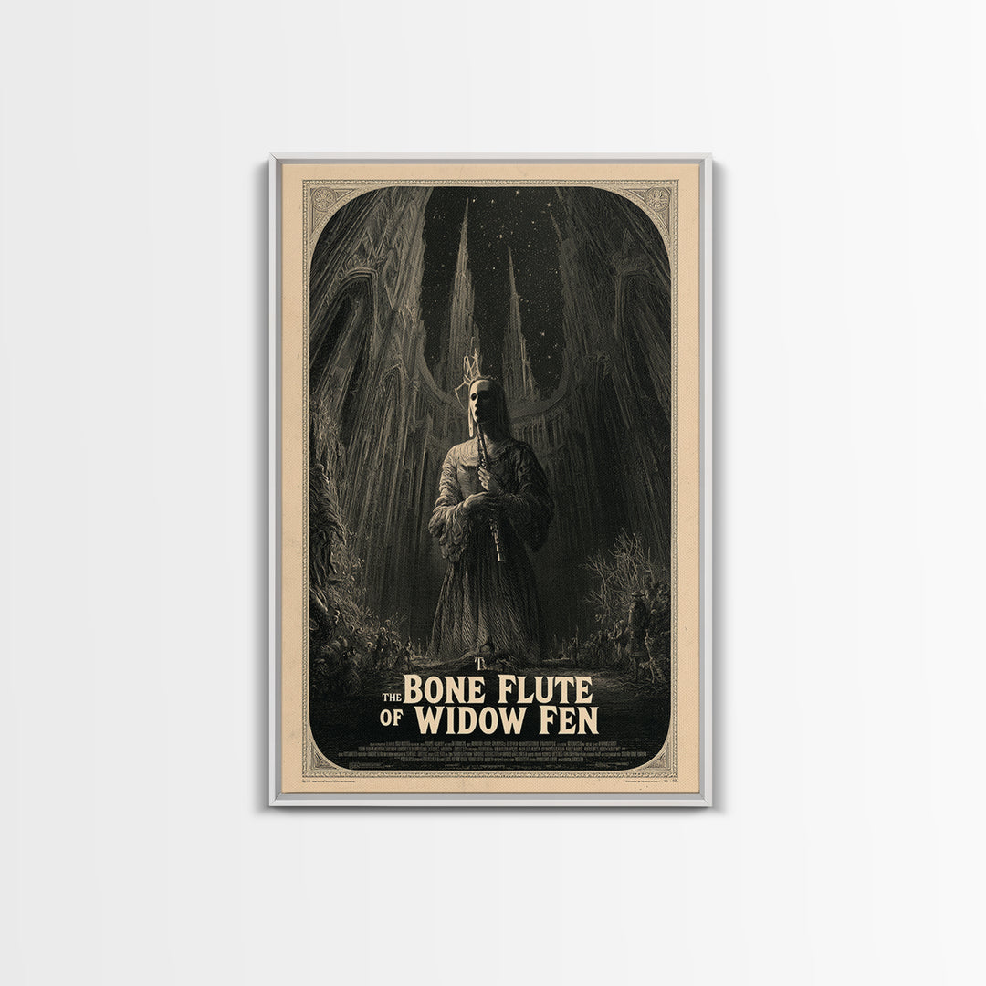 The Bone Flute Of Widow Fen, English Language Horror Movie Poster, Gothic Engraving Art, Classic Monster Poster, Canvas Print