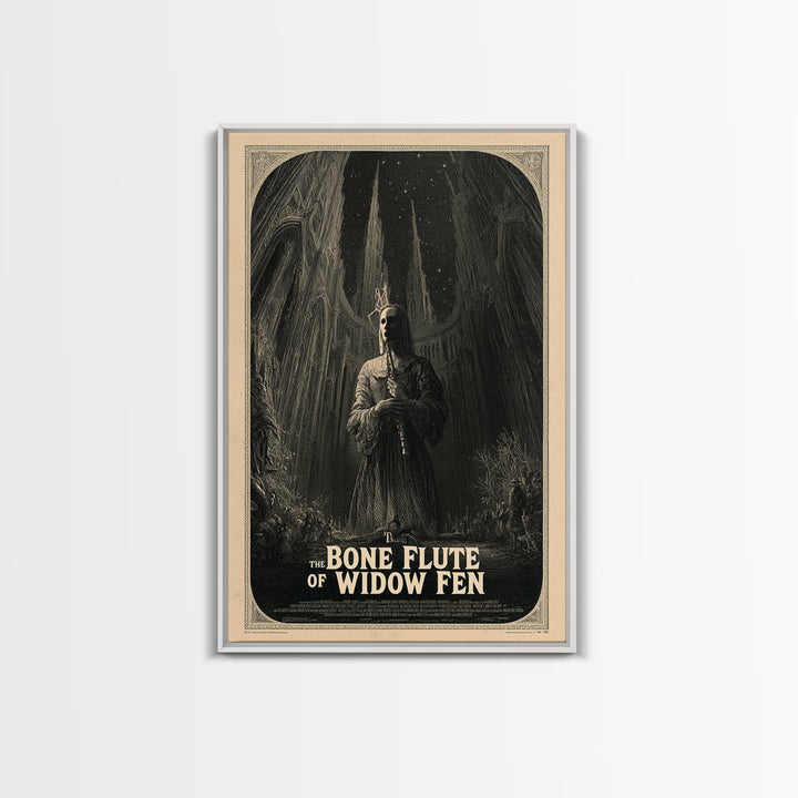 The Bone Flute Of Widow Fen, English Language Horror Movie Poster, Gothic Engraving Art, Classic Monster Poster, Canvas Print