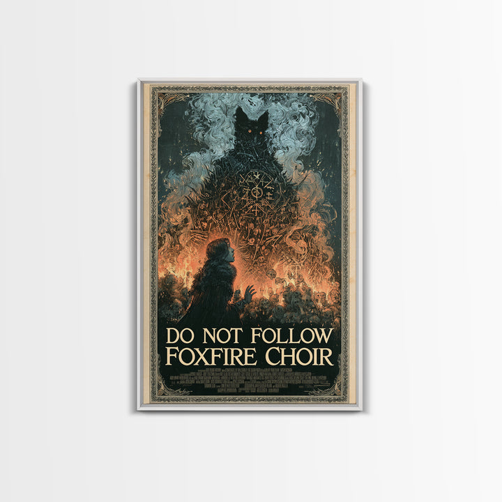 Do Not Follow The Foxfire Choir, English Language Horror Movie Poster, Stained Glass Gothic Art, Cult Horror Poster, Framed Canvas Print