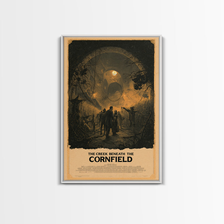 The Creek Beneath The Cornfield, English Language Horror Movie Poster, Architectural Etching Art, Classic Monster Poster