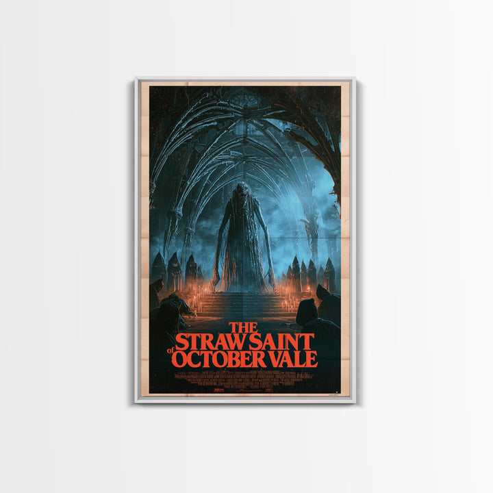 The Straw Saint Of October Vale, English Language Horror Movie Poster, 1980s Vhs Nightmare Cover Inspired Art, Gothic Cinema Wall Art
