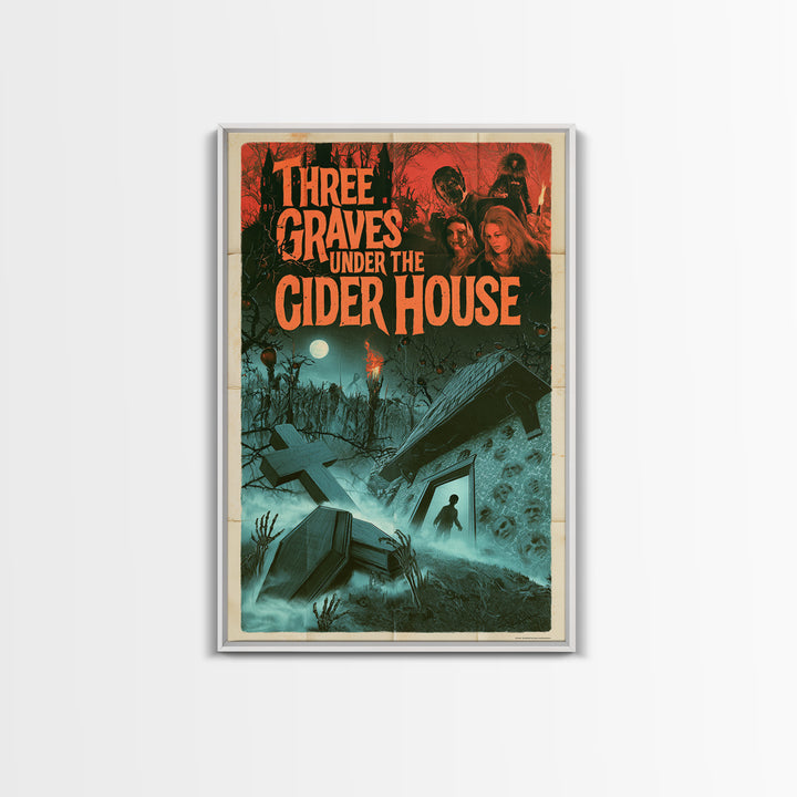 Three Graves Under The Cider House, English Language Horror Movie Poster, 1960s Horror Art, Gothic Cinema Wall Art, Framed Canvas Print