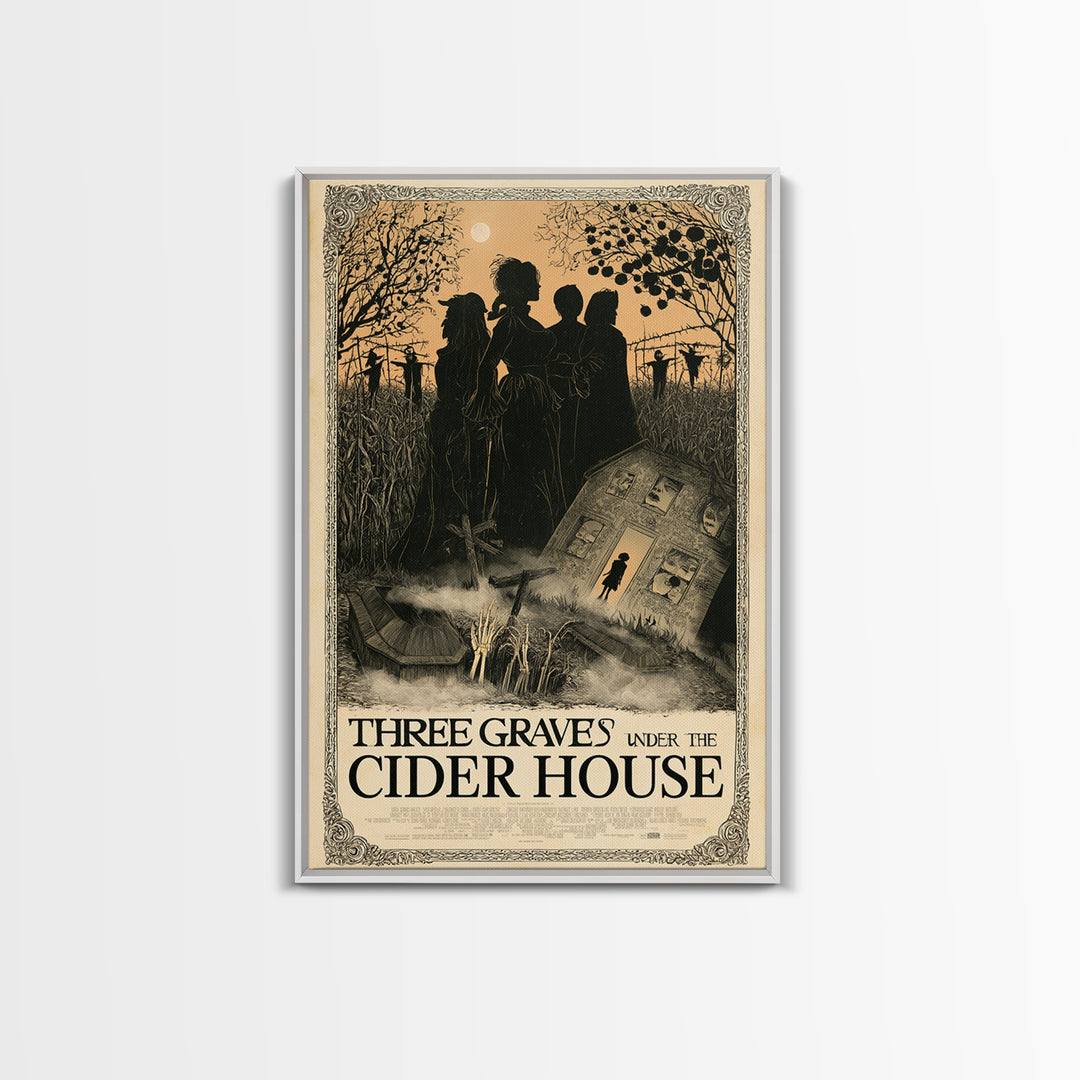 Three Graves Under The Cider House, English Language Horror Movie Poster, Decadent Line Art, Gothic Cinema Wall Art