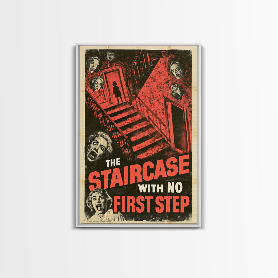 The Staircase With No First Step, English Language Horror Movie Poster, 1950s Creature-Feature One-Sheet Inspired Art, Canvas Print