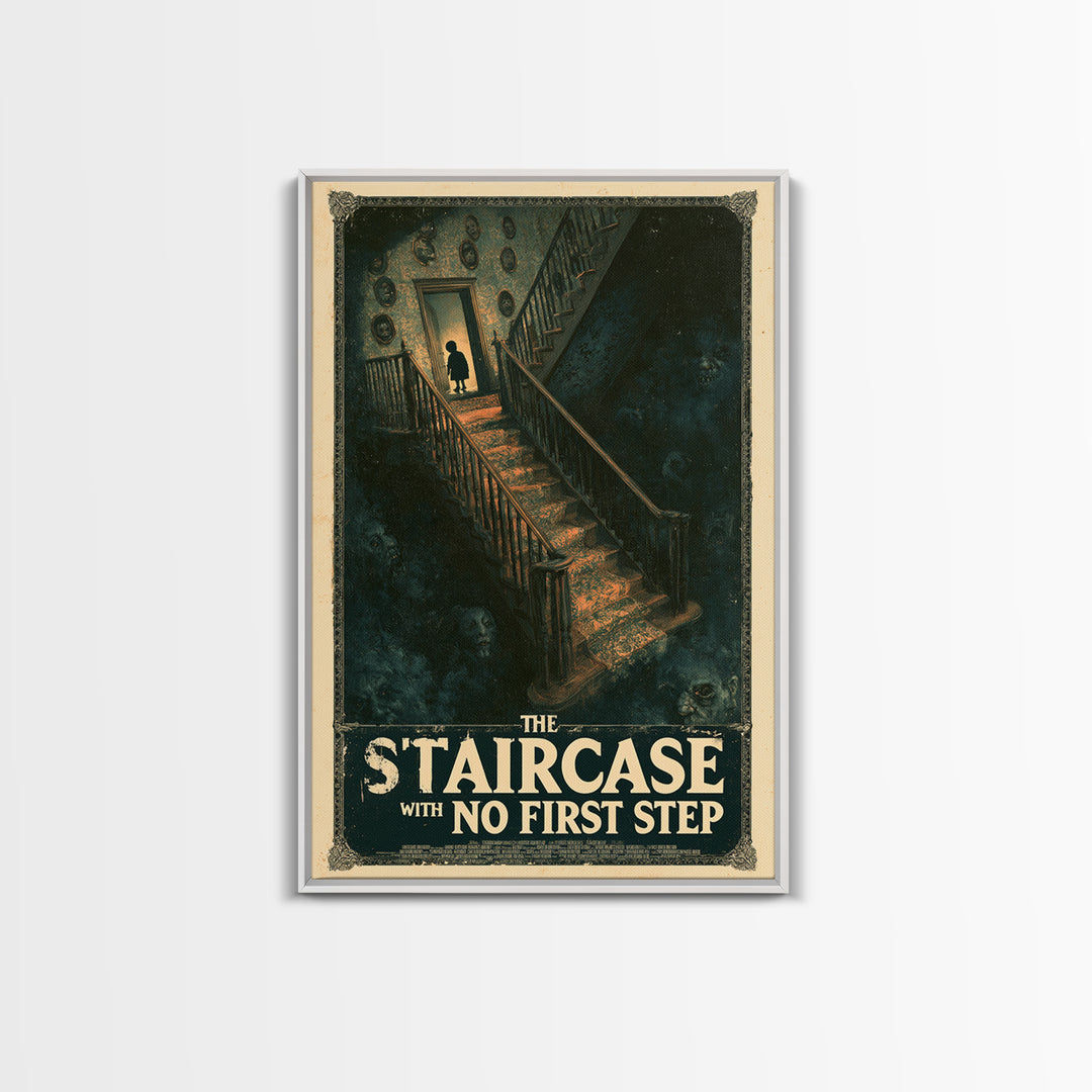 The Staircase With No First Step, English Language Horror Movie Poster, Dark Romantic Horror Art, Cult Horror Poster, Framed Canvas Print
