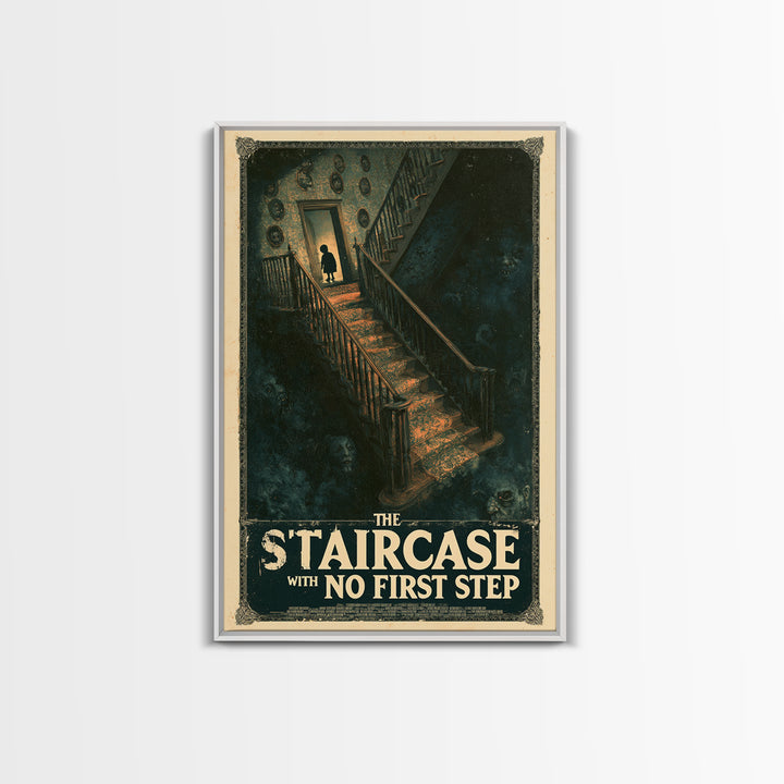 The Staircase With No First Step, English Language Horror Movie Poster, Dark Romantic Horror Art, Cult Horror Poster, Framed Canvas Print