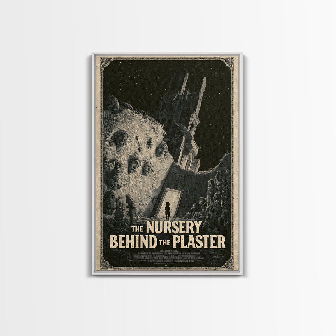 The Nursery Behind The Plaster, English Language Horror Movie Poster, Gothic Engraving Art, Gothic Cinema Wall Art, Canvas Print