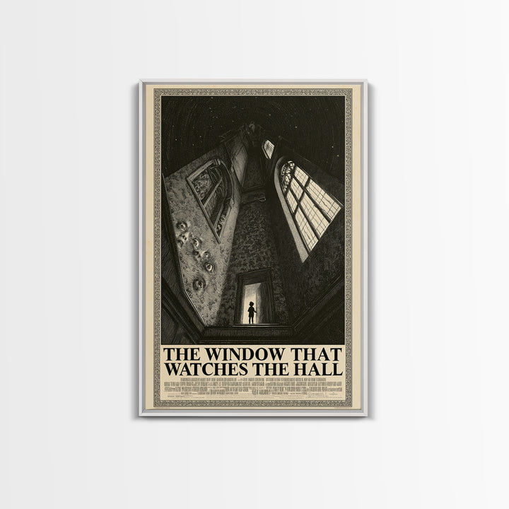 The Window That Watches The Hall, English Language Horror Movie Poster, Gothic Engraving Art, Cult Horror Poster, Framed Canvas Print