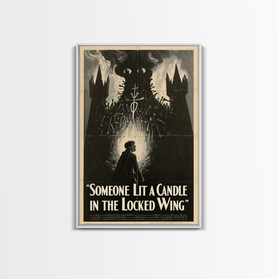 Someone Lit A Candle In The Locked Wing, English Language Horror Movie Poster, 1930s Horror Art, Cult Horror Poster, Framed Canvas Print