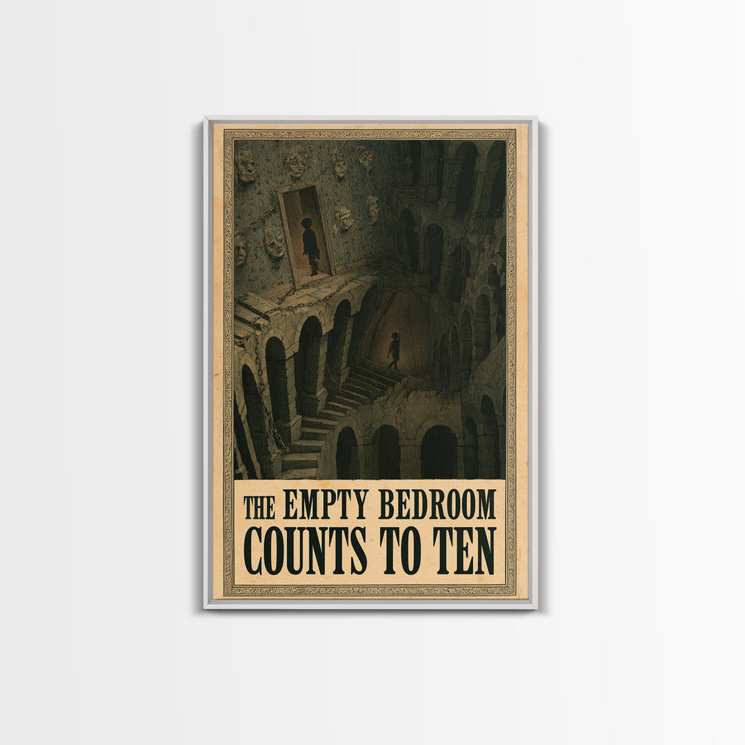 The Empty Bedroom Counts To Ten, English Language Horror Movie Poster, Architectural Etching Art, Gothic Cinema Wall Art