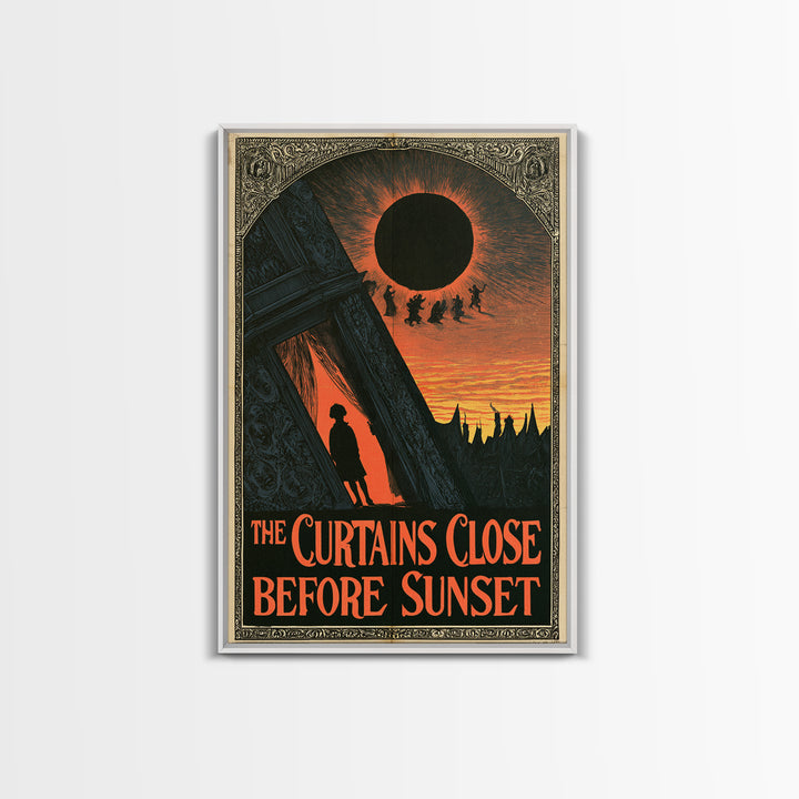 The Curtains Close Before Sunset, English Language Horror Movie Poster, Decadent Line Art, Retro Horror Movie Art, Canvas Print