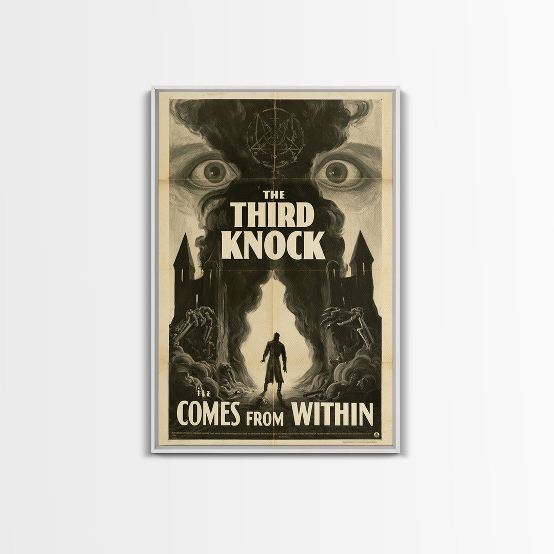 The Third Knock Comes From Within, English Language Horror Movie Poster, 1930s Horror Art, Gothic Cinema Wall Art, Framed Canvas Print