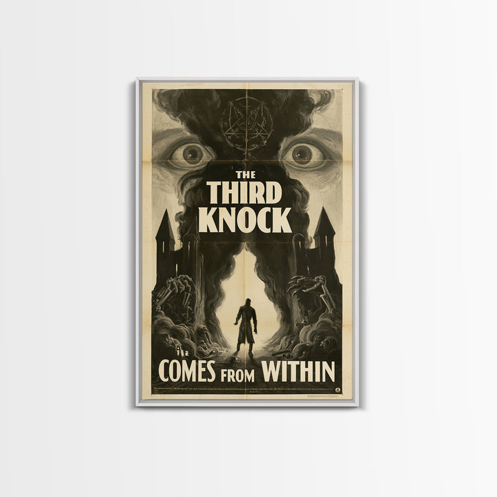 The Third Knock Comes From Within, English Language Horror Movie Poster, 1930s Horror Art, Gothic Cinema Wall Art, Framed Canvas Print