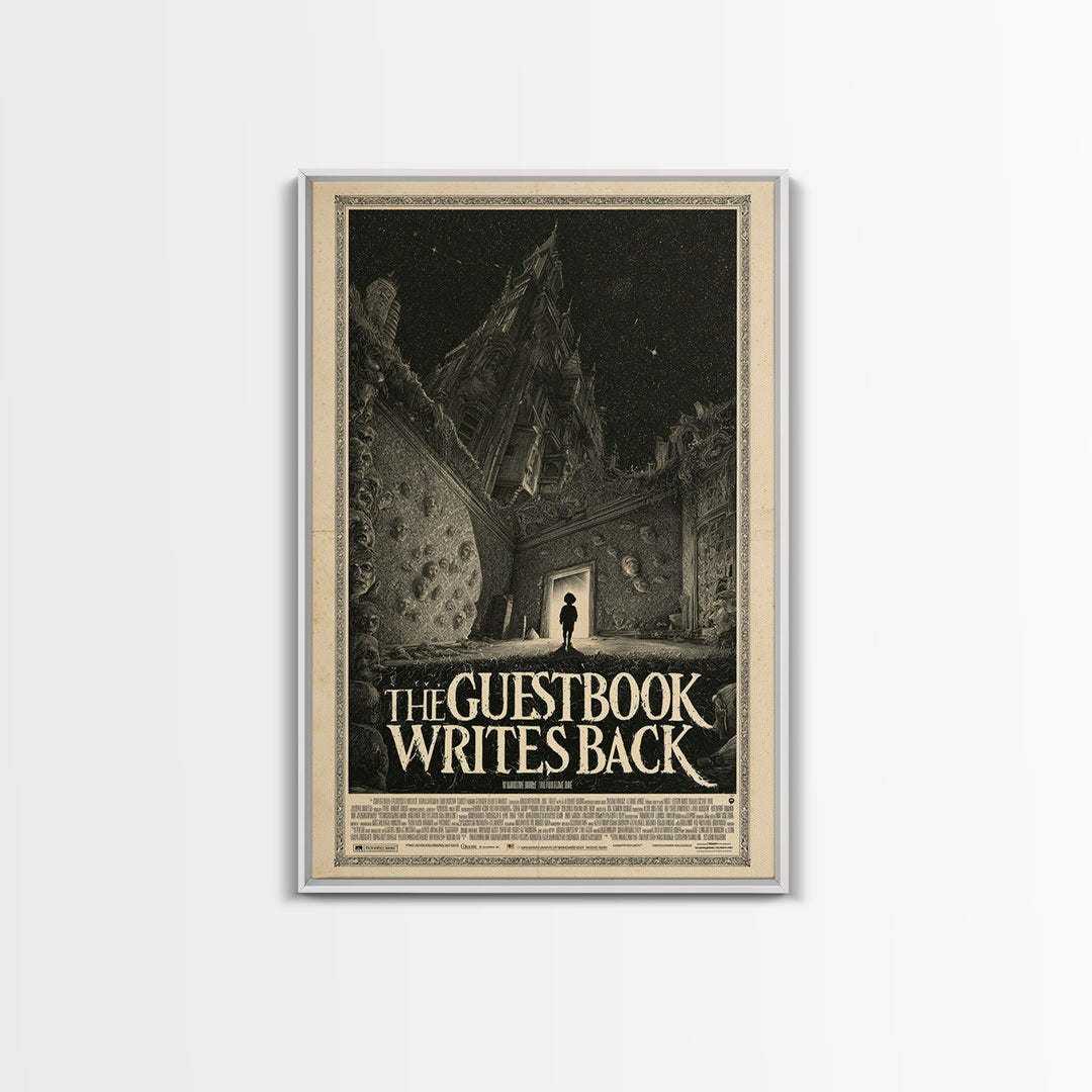 The Guestbook Writes Back, English Language Horror Movie Poster, Gothic Engraving Art, Gothic Cinema Wall Art, Framed Canvas Print