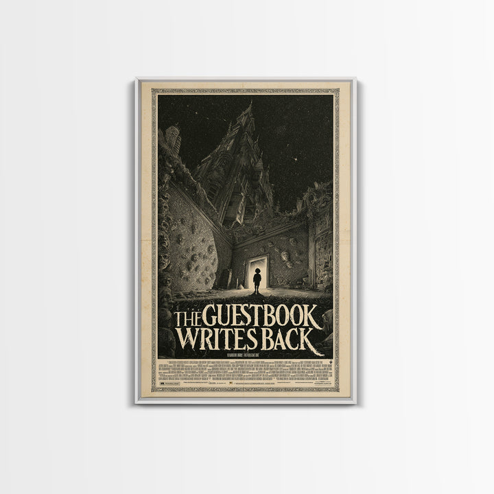 The Guestbook Writes Back, English Language Horror Movie Poster, Gothic Engraving Art, Gothic Cinema Wall Art, Framed Canvas Print