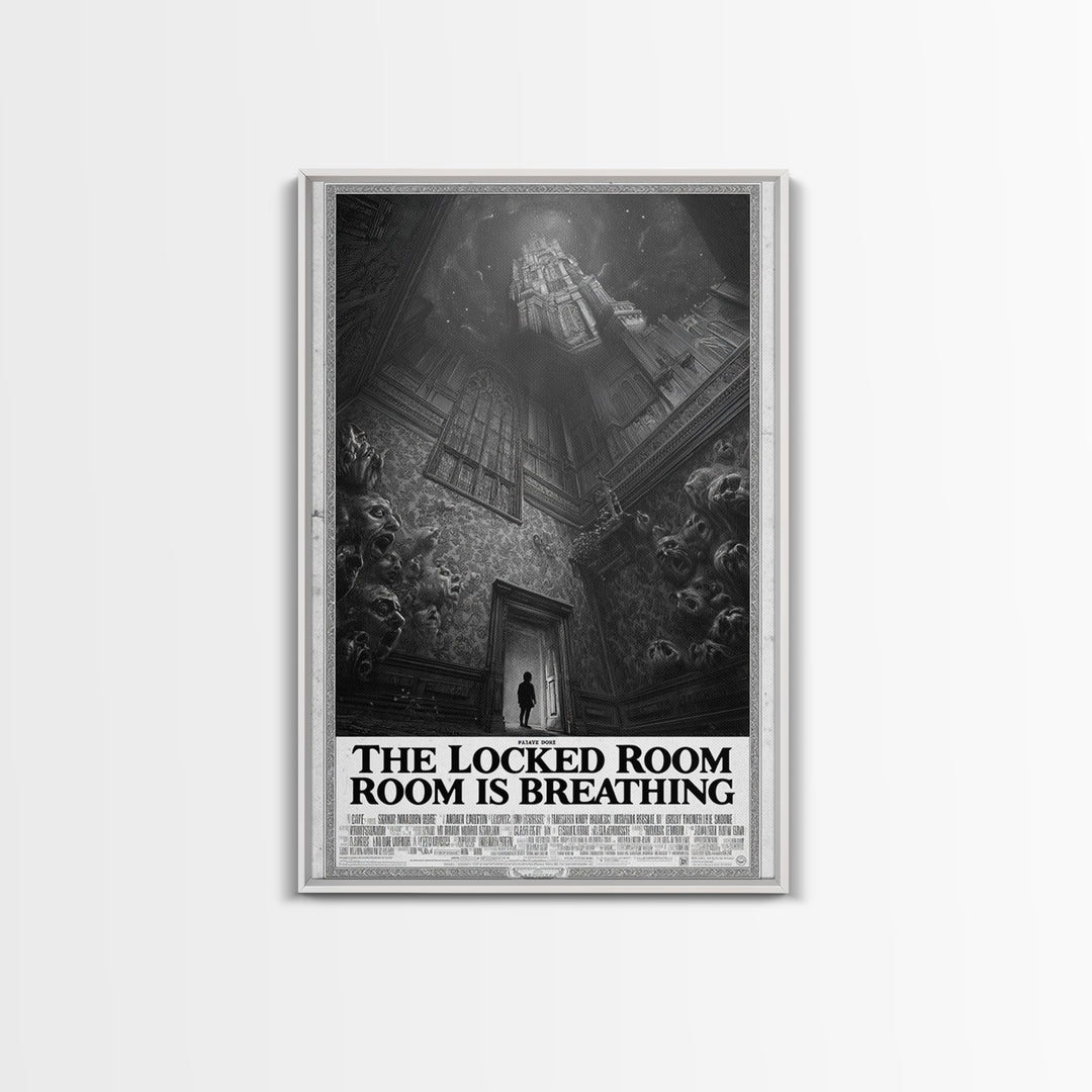 The Locked Room Is Breathing, English Language Horror Movie Poster, Gothic Engraving Art, Cult Horror Poster, Framed Canvas Print