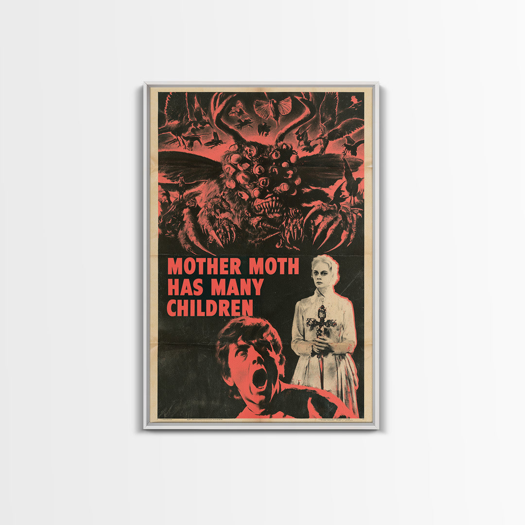 Mother Moth Has Many Children, English Language Horror Movie Poster, 1950s Creature-Feature One-Sheet Inspired Art, Gothic Cinema Wall Art
