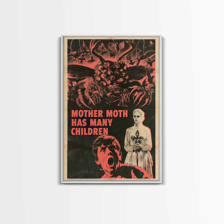 Mother Moth Has Many Children, English Language Horror Movie Poster, 1950s Creature-Feature One-Sheet Inspired Art, Gothic Cinema Wall Art